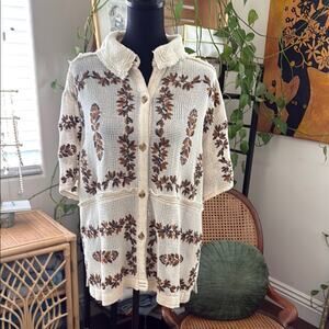 Free People We The Free Costa Brava Ivory Combo Crochet Button Up Shirt